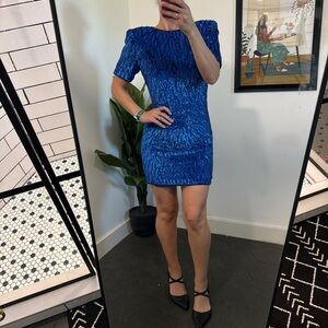 Elegant Vintage Blue Sequin Dress